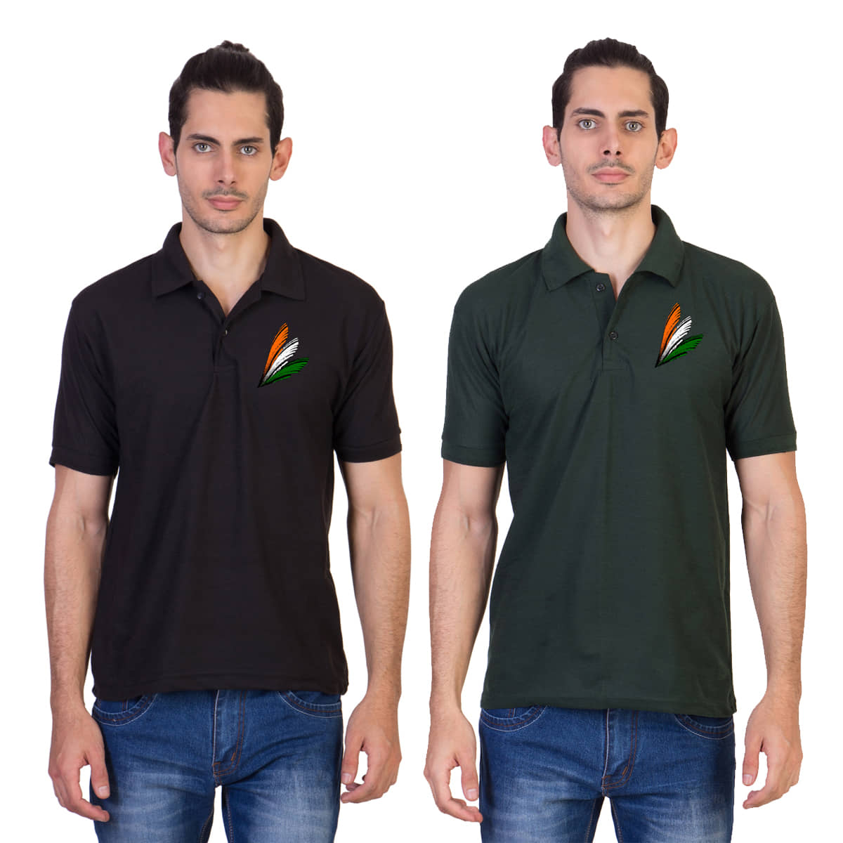 HVN Pack of 2 Cotton Nylon Regular Fit Printed Men's Polo T Shirt ( Multi )