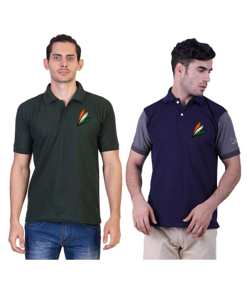 HVN Pack of 2 Cotton Nylon Regular Fit Printed Men's Polo T Shirt ( Multi )
