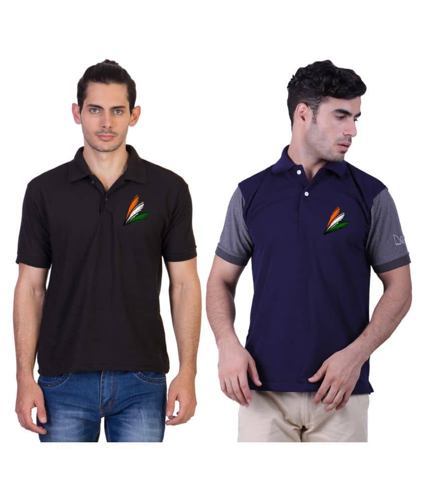 HVN Pack of 2 Cotton Nylon Regular Fit Printed Men's Polo T Shirt ( Multi )