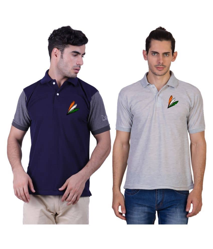 HVN Pack of 2 Cotton Nylon Regular Fit Printed Men's Polo T Shirt ( Multi )