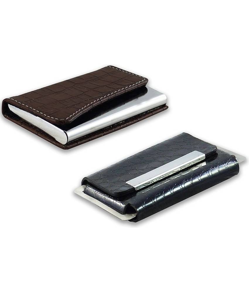 auteur A16-41 Multicolor Artificial Leather Professional Looking Visiting Card Holders for Men and Women Set of 2 (upto 10 Cards Capacity)