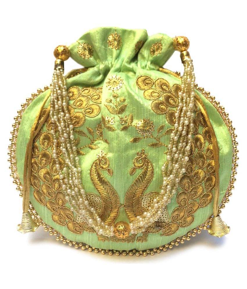     			Apratim Green Silk Handheld