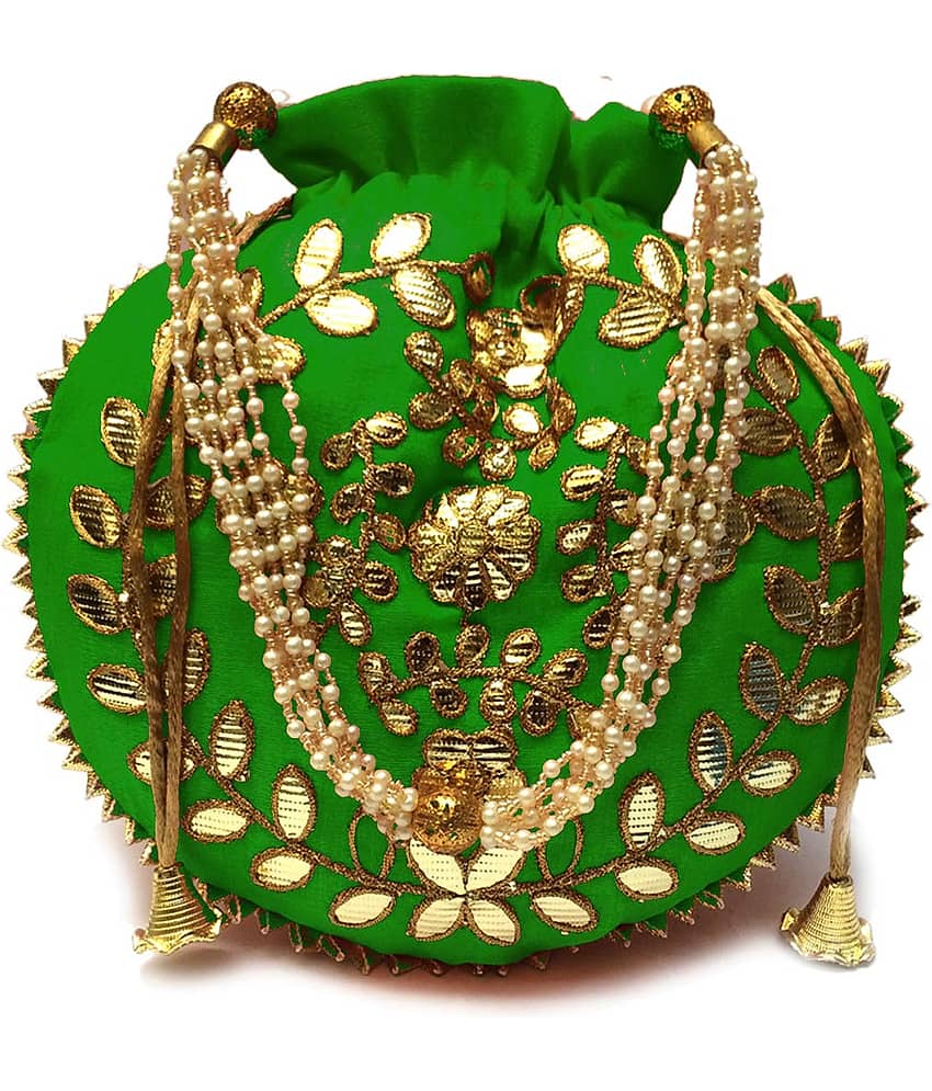 Apratim Green Silk Handheld - Handbags | Buy online on ZillyBuy