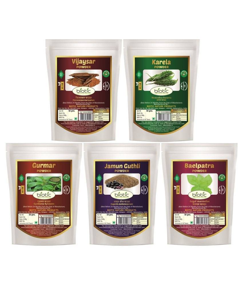 Biotic Vijaysar, Karela, Gudmar, Jamun Seed & Baelpatra Powder 250 gm Pack of 5 Biotic Vijaysar, Karela, Gudmar, Jamun Seed & Baelpatra Powder 250 gm Pack of 5