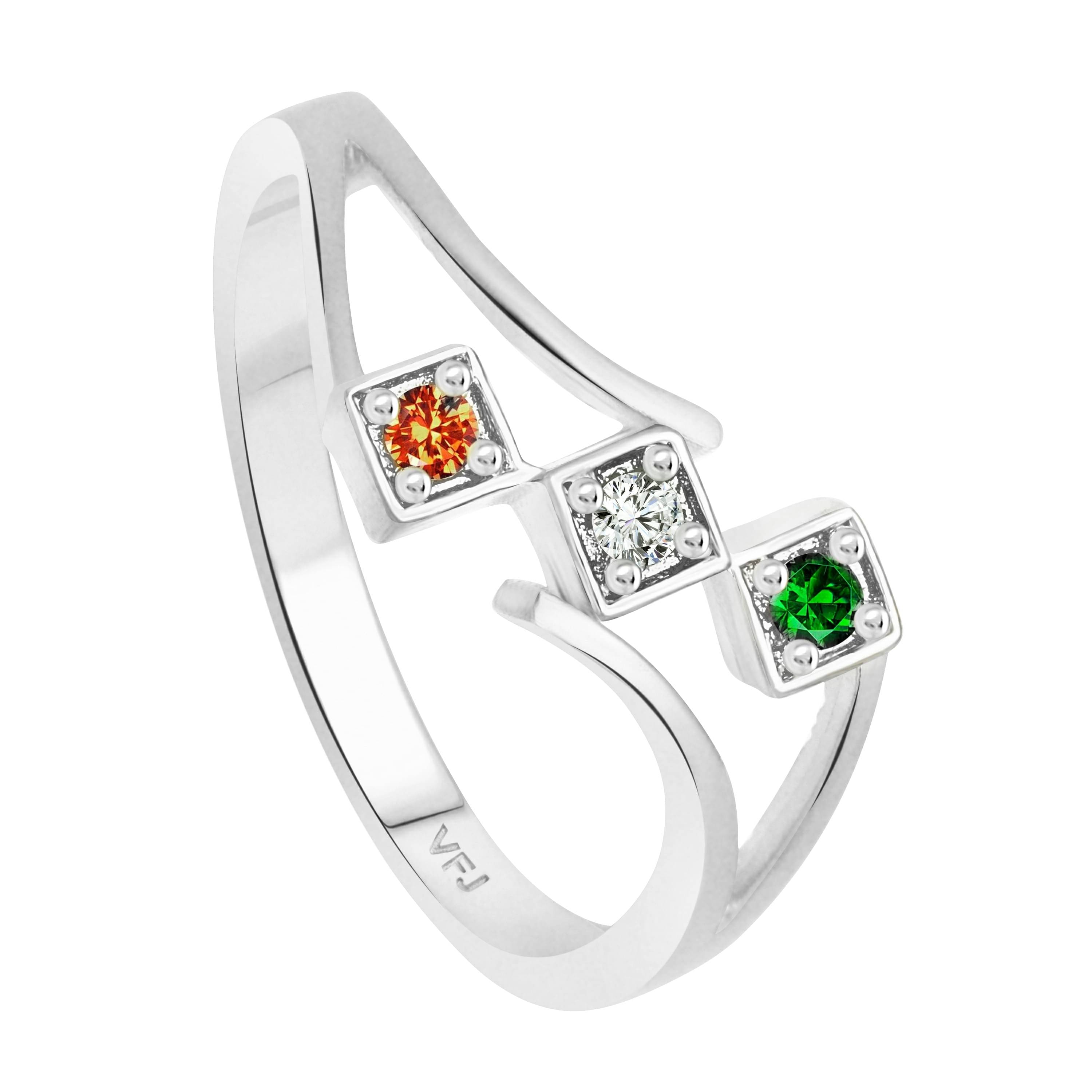     			Vighnaharta Three Stone Indian Flag CZ Rhodium Plated Alloy Ring for Women and Girls - [VFJ1302FRR13]