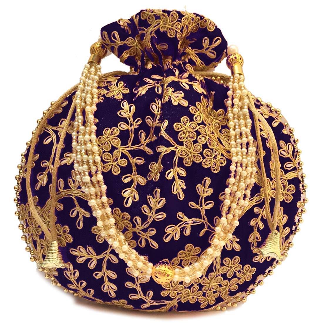     			Apratim Blue Silk Potli