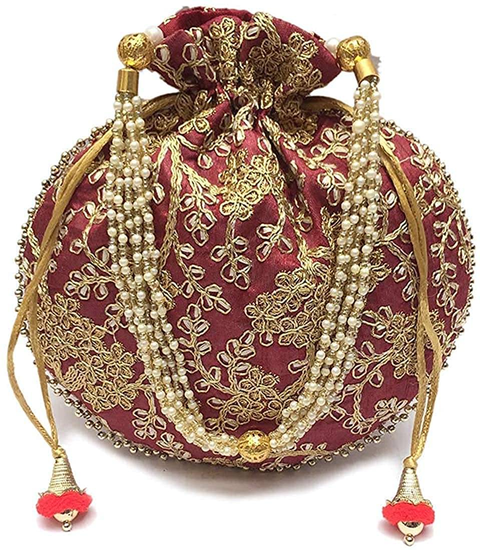     			Apratim Maroon Silk Potli