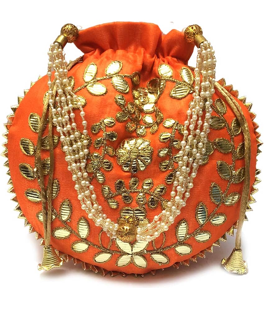 Apratim Orange Silk Potli - Handbags | Buy online on ZillyBuy