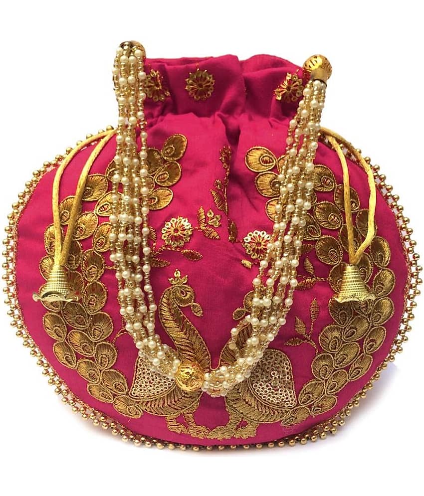 Apratim Pink Silk Potli - Handbags | Buy online on ZillyBuy