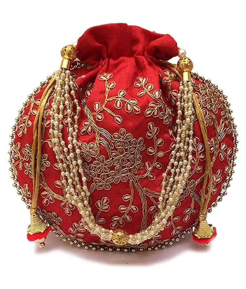 Apratim Red Silk Potli - Handbags | Buy online on ZillyBuy