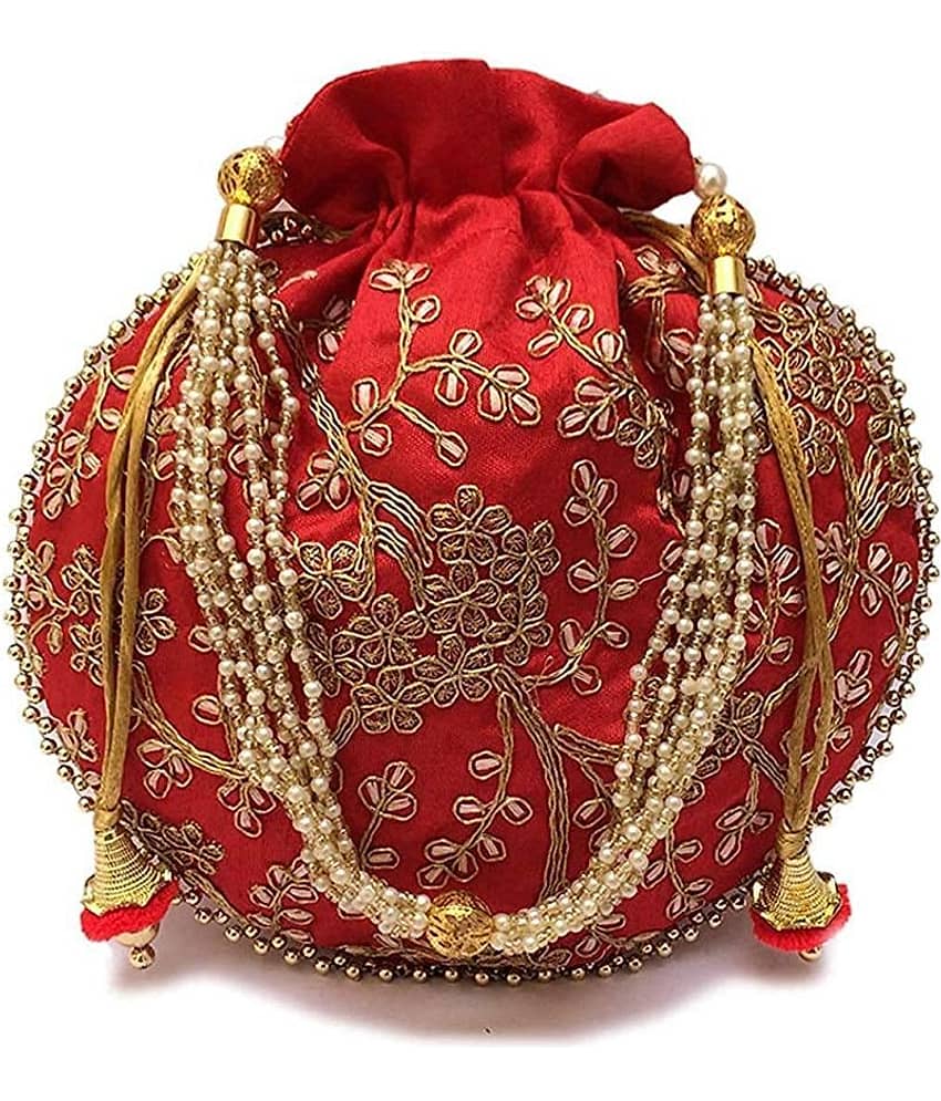 Apratim Red Silk Potli - Handbags | Buy online on ZillyBuy