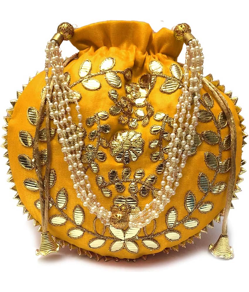 Apratim Yellow Silk Potli - Handbags | Buy online on ZillyBuy
