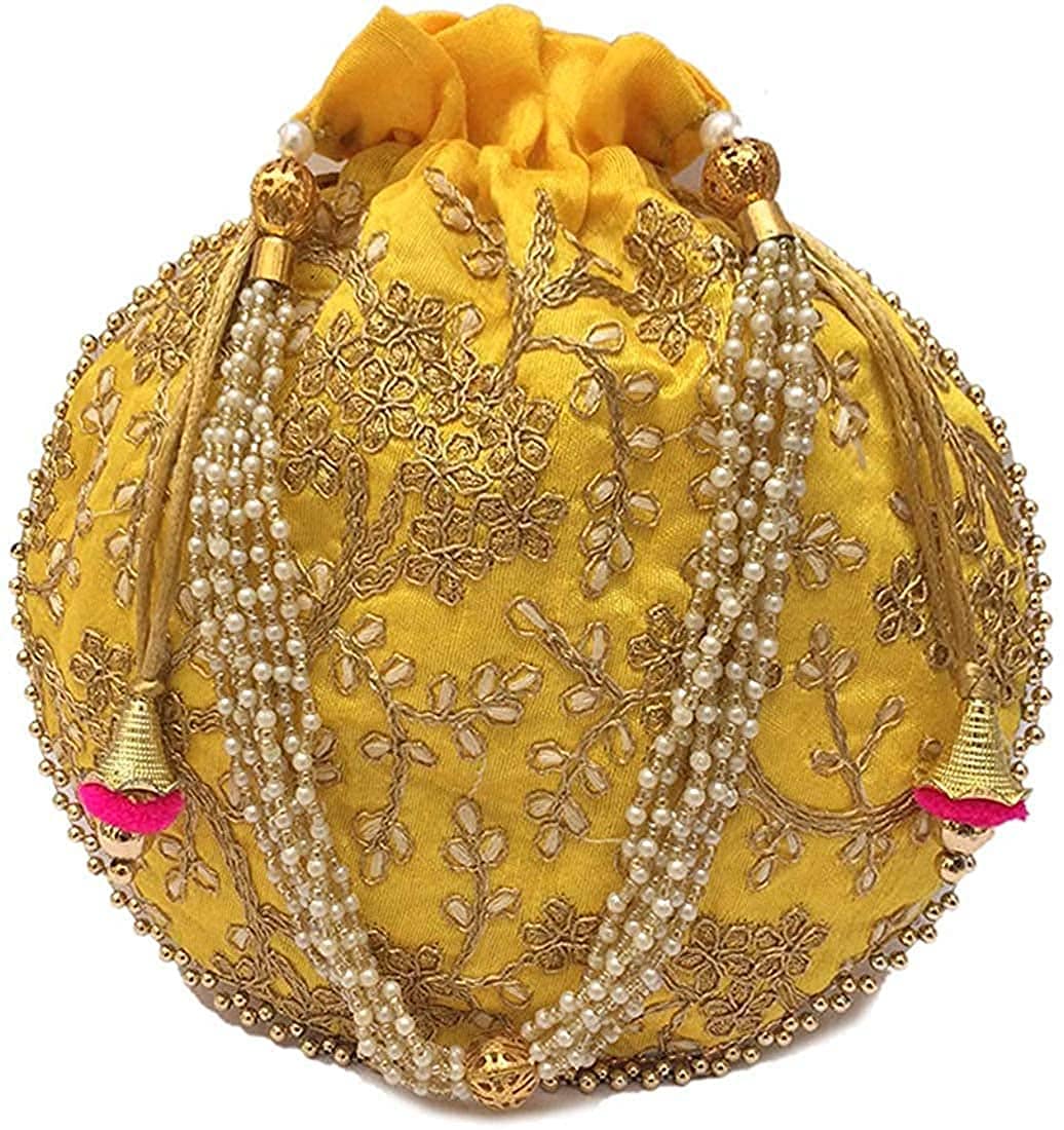 Apratim Yellow Silk Potli - Handbags | Buy online on ZillyBuy