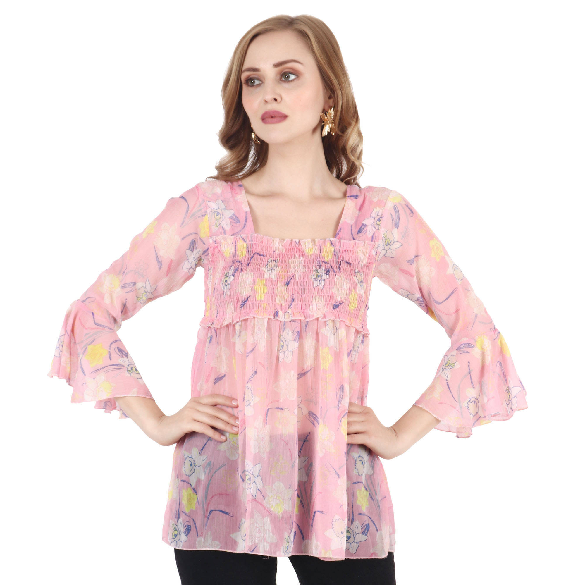     			POPWINGS Women's Chiffon Regular Top ( Pink )