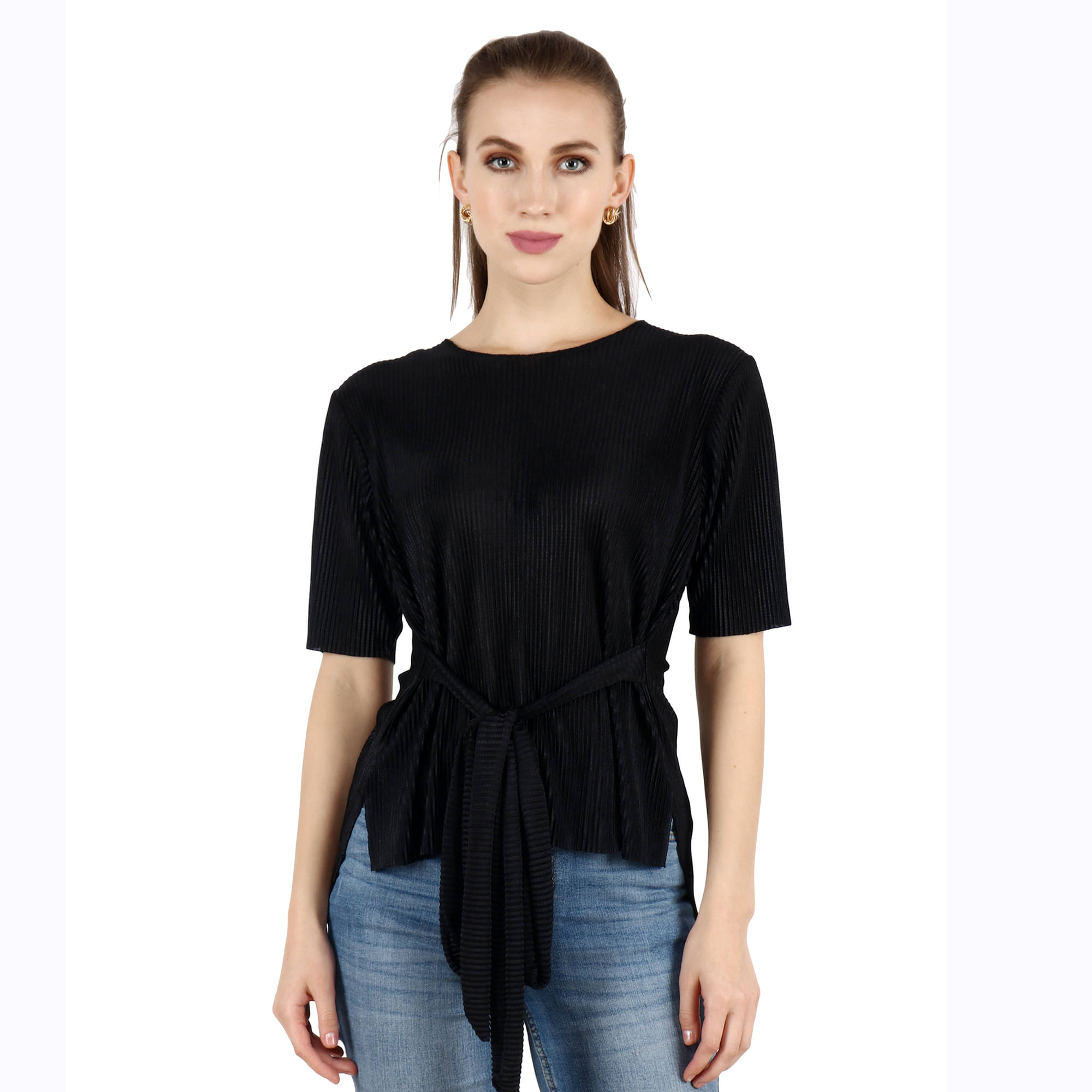 POPWINGS Women's Polyester Regular Top ( Black ) POPWINGS Women's Polyester Regular Top ( Black )