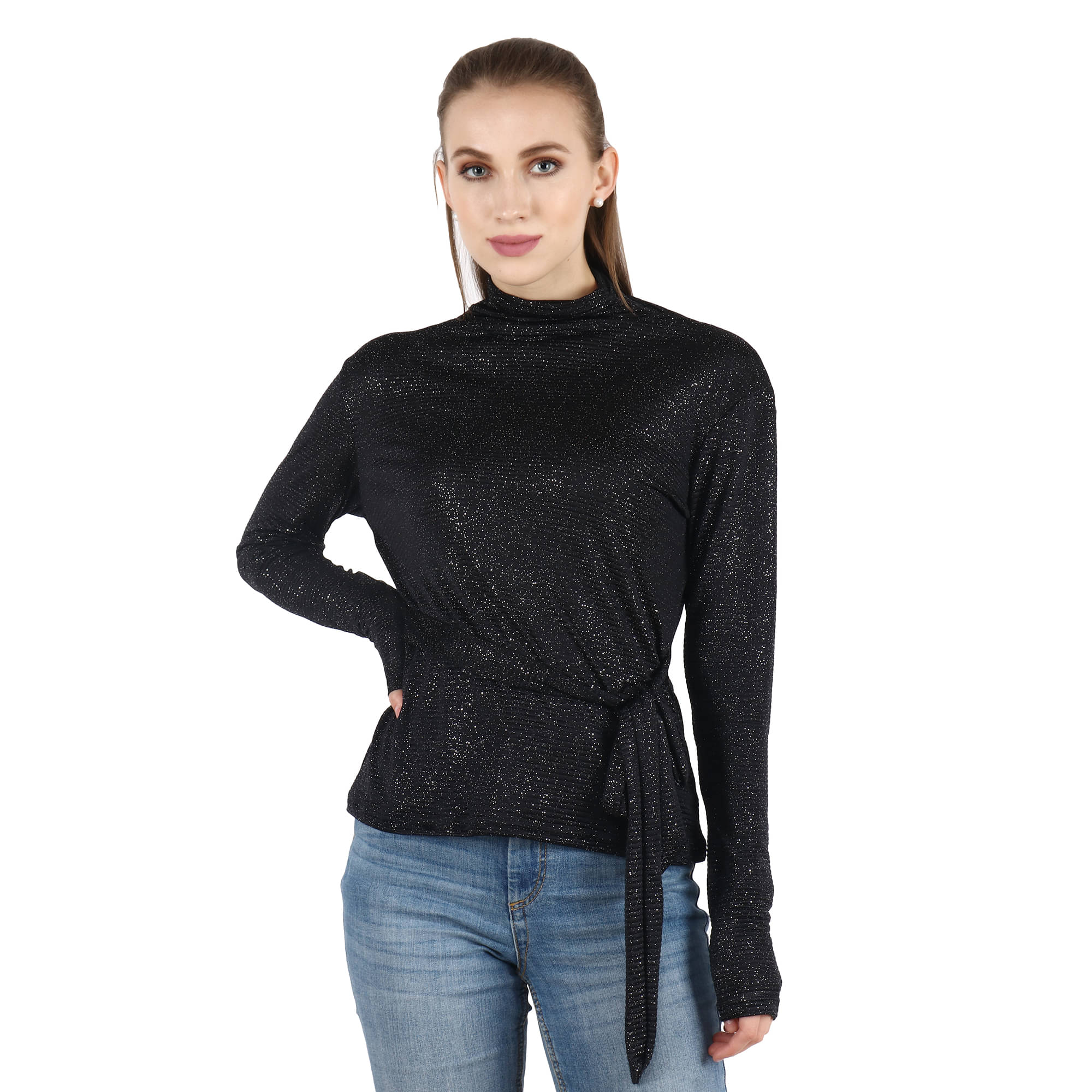POPWINGS Women's Polyester Regular Top ( Black ) POPWINGS Women's Polyester Regular Top ( Black )