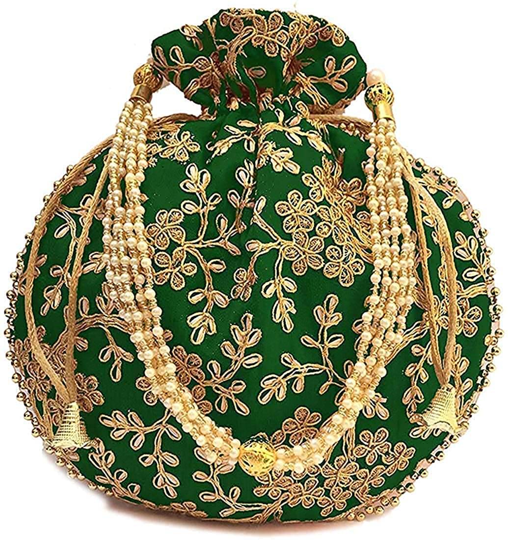     			Raj Green Silk Potli