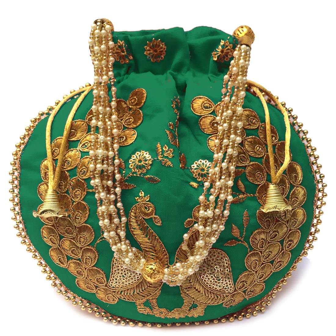     			Raj Green Silk Potli