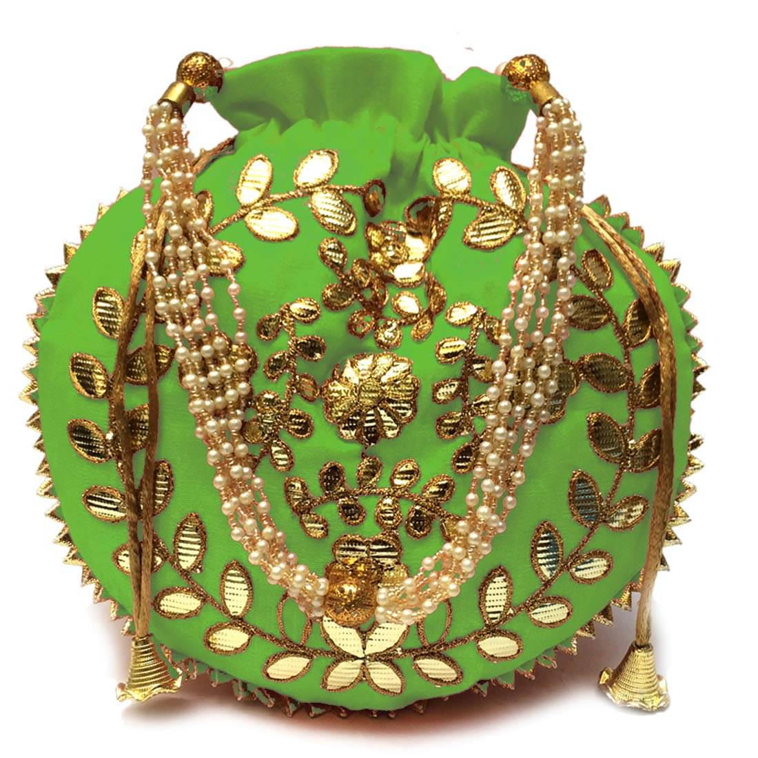     			Raj Green Silk Potli