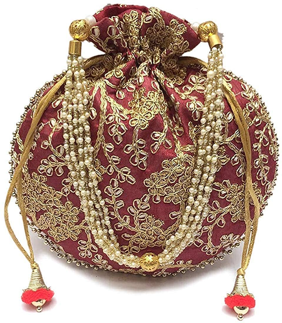 Raj Maroon Silk Potli - Handbags | Buy online on ZillyBuy