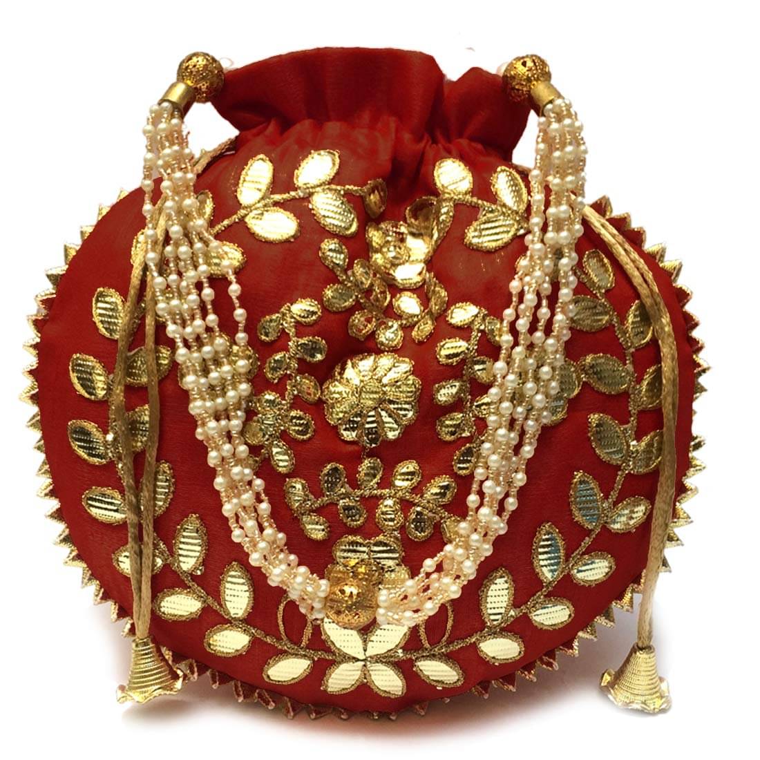     			Raj Maroon Silk Potli