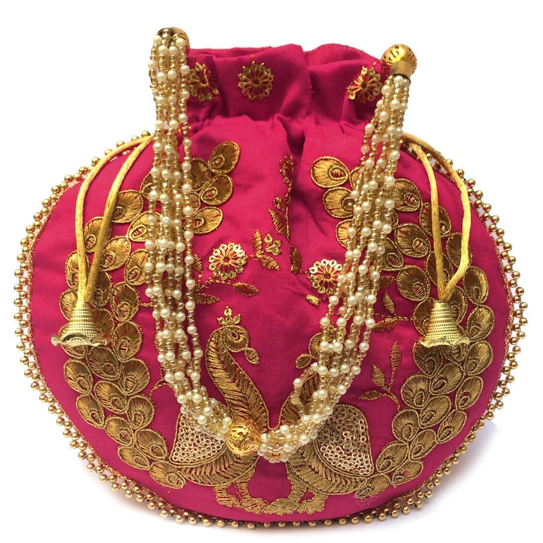     			Raj Pink Silk Potli
