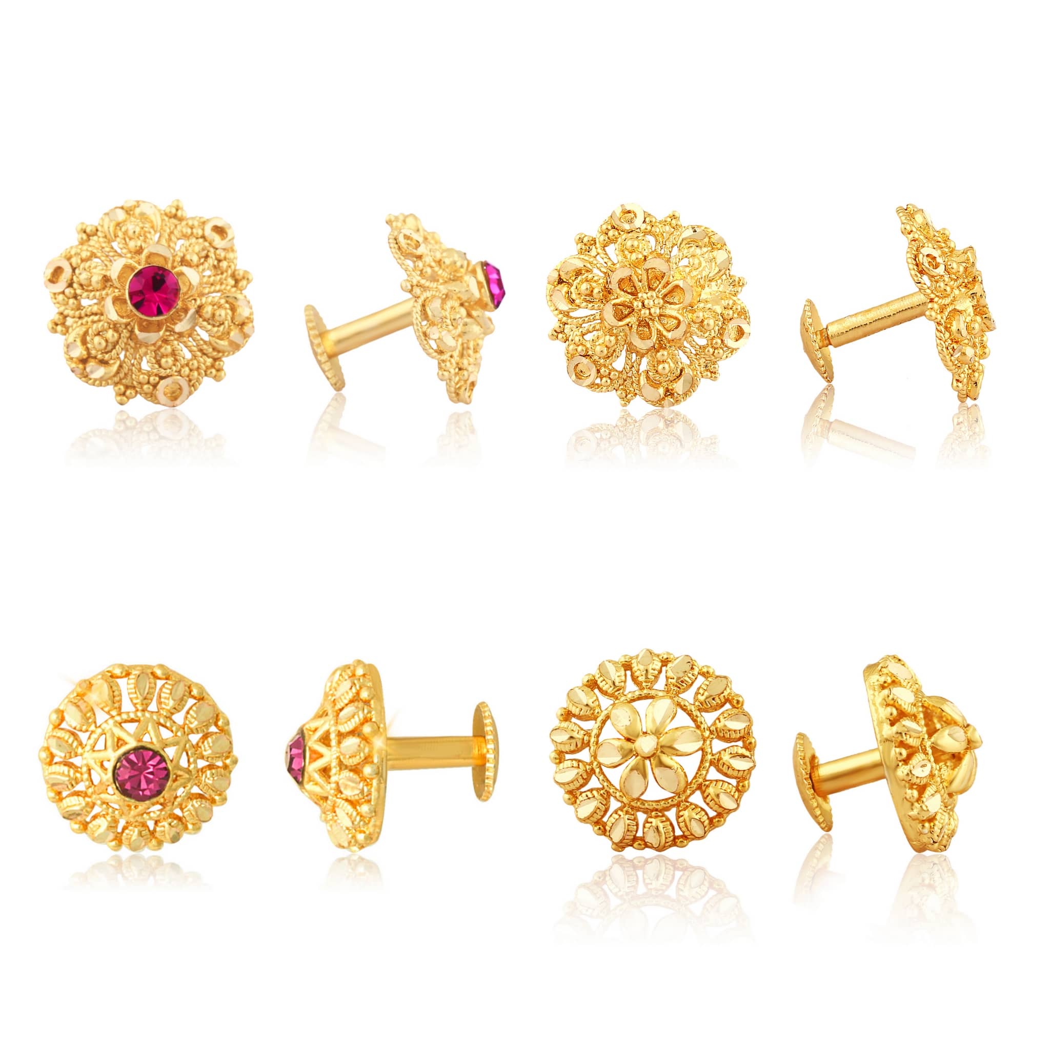1gm Gold Plated Traditional Daily and Festive wear Alloy Gold Plated Stud Earring Combo set for Women and Girls ( Pack of- 4 Pair Earrings) - Earrings | Buy online on ZillyBuy