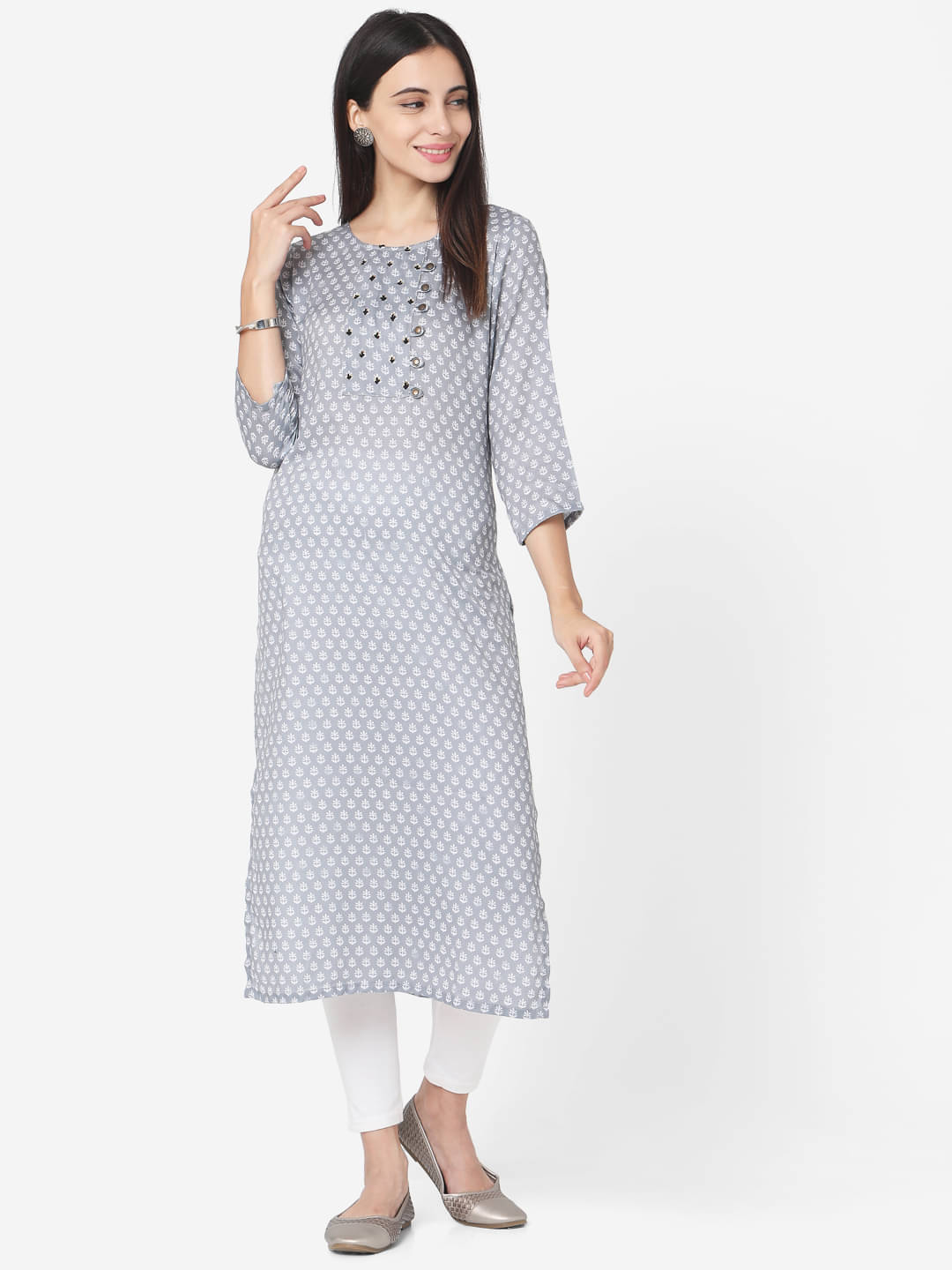 Aarrah Grey Cotton Straight Kurti Aarrah Grey Cotton Straight Kurti