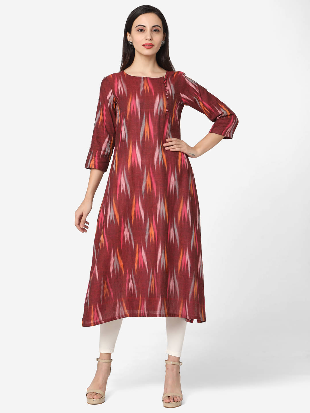 Aarrah - Maroon Cotton Women's Flared Kurti Aarrah - Maroon Cotton Women's Flared Kurti