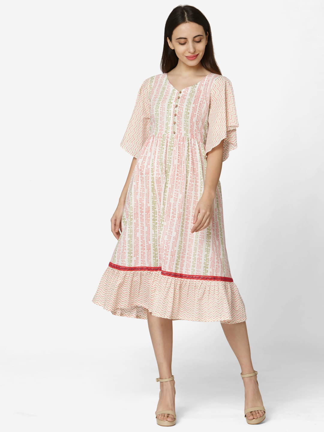     			Aarrah White Cotton Flared Kurti