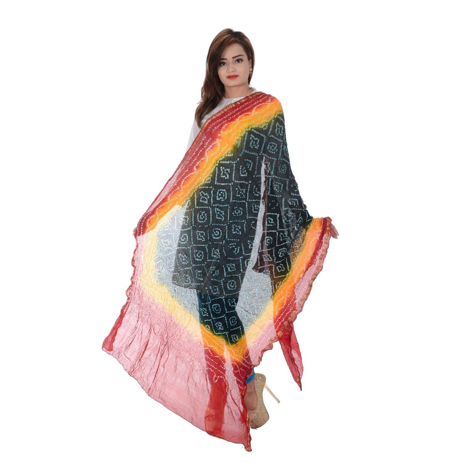     			Raj Multicoloured Art Silk Bandhej Dupatta