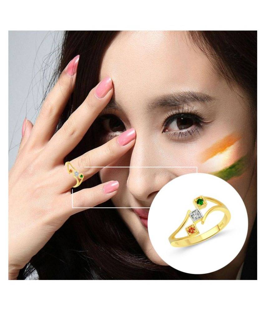     			Vighnaharta Three Stone  CZ Gold and Rhodium Plated Alloy Ring for Women and Girls - [VFJ1302FRG11]