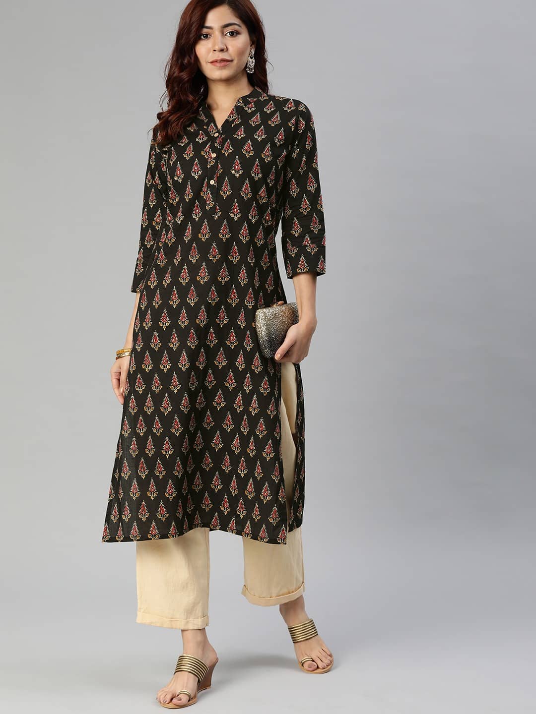 Divena Black Cotton Straight Kurti - Kurtis, Tunics | Buy online on ZillyBuy