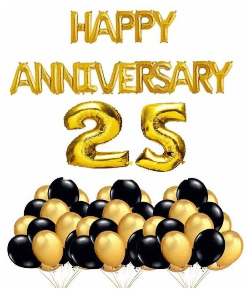    			Kiran Enterprises Happy Anniversary Letters Gold Foil Balloons (Gold) + 25 (Nos) Golden Foil Balloons + Pack of 30 Party Decoration Balloons (Gold & Black)