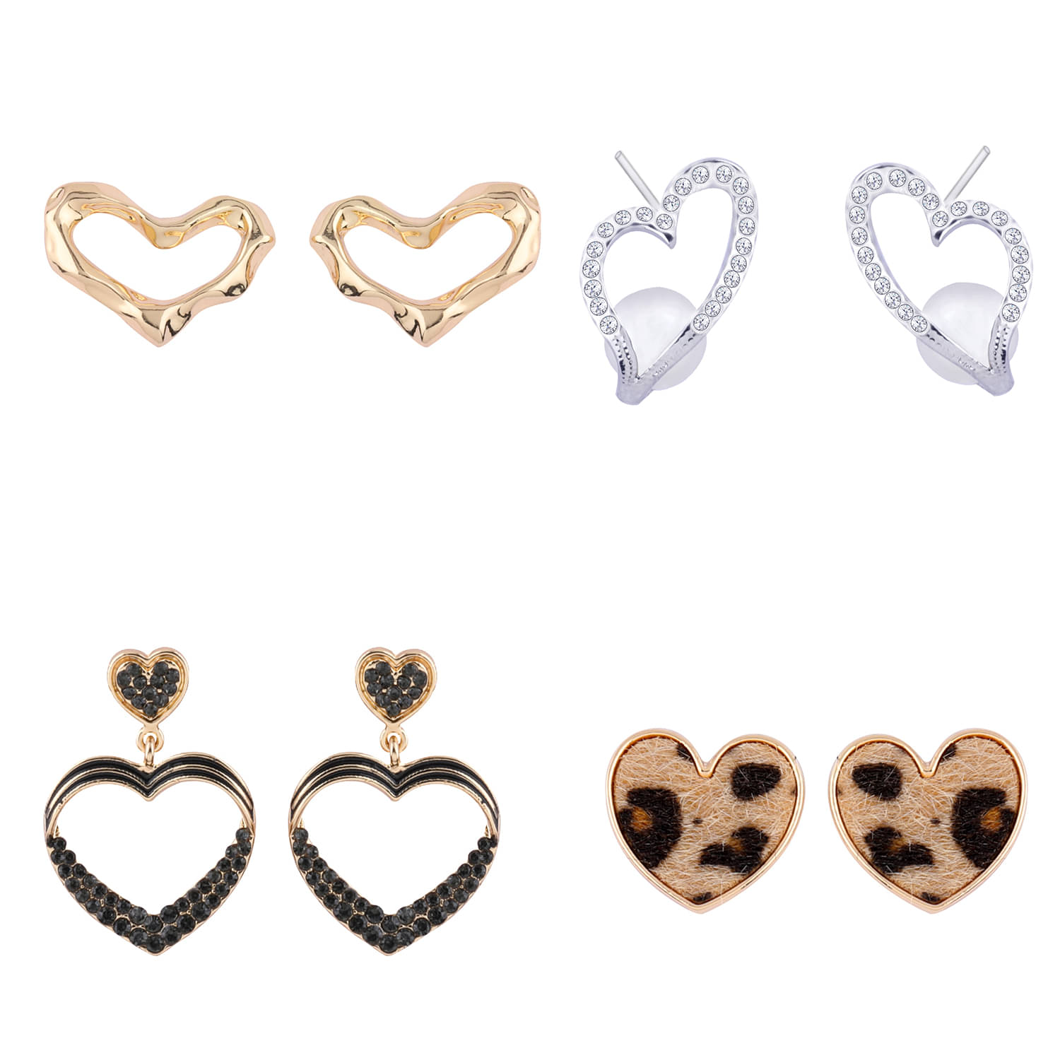     			Silver Shine Party Wear Stylish Heart Shape Fashion Earrings For Women and Girls 4 Pairs
