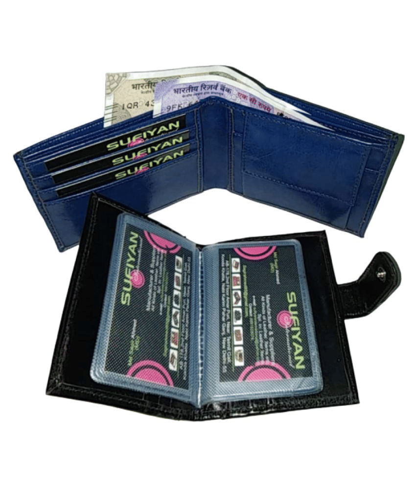     			SAGIR ITALIAN LEATHER Combo Pack of 2 Faux Leather DarkBlue&Black Regular Wallet Faux Leather Blue Fashion Long Wallet