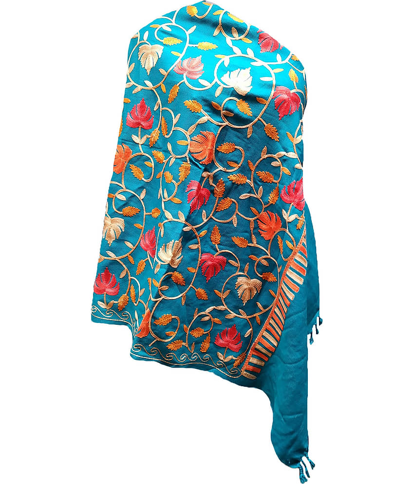 Soul Essence Blue Floral Wool Stoles - Dupattas & Shawls | Buy online on ZillyBuy