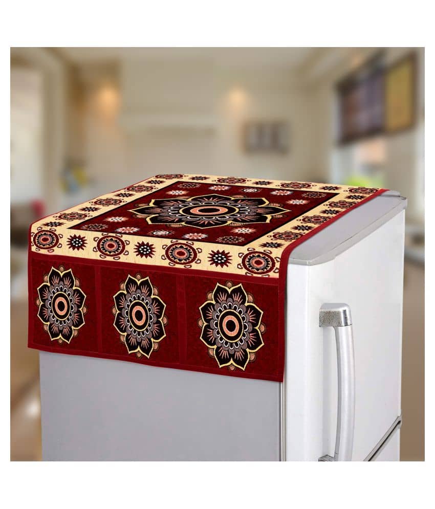 E-Retailer - Maroon Polyester Fridge  Top Cover (Pack of 1)