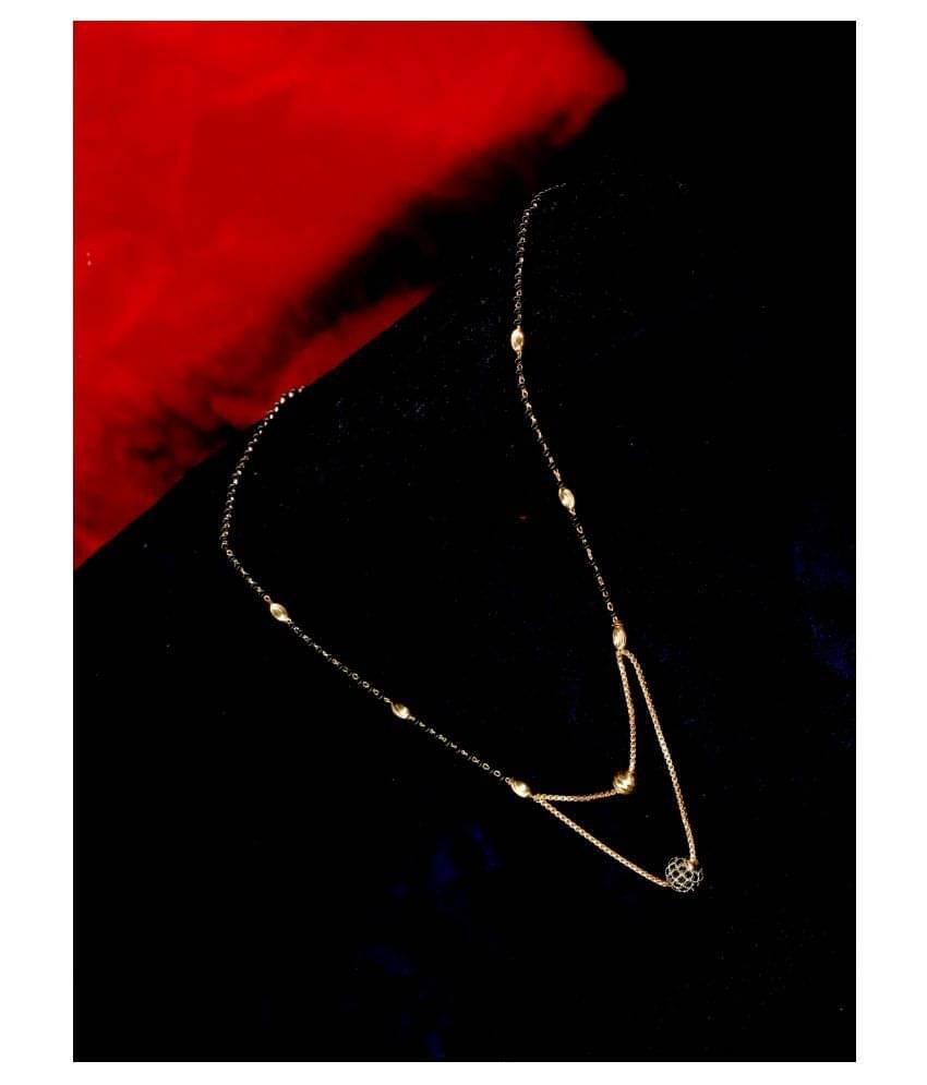     			shankhraj mall gold plated black bead short mangalsutra for women  -10029