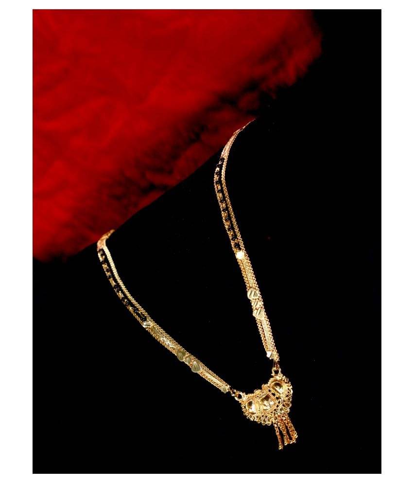     			shankhraj mall gold plated black bead long mangalsutra for women-10046