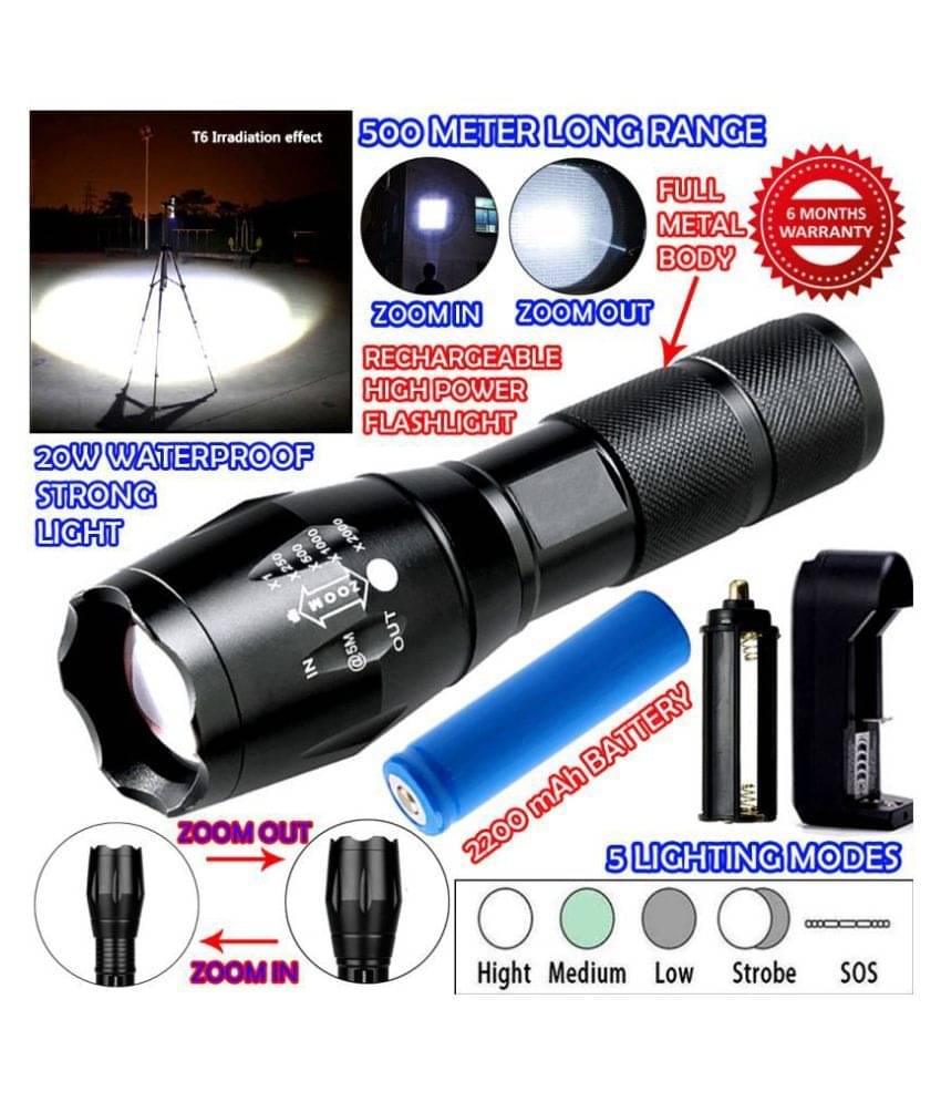 SG 1300 Meter Long Beam Rechargeable Waterproof 3 Mode 20W Flashlight Torch 20W Emergency Light Home / Outdoor Lamp Black - Pack of 1 SG 1300 Meter Long Beam Rechargeable Waterproof 3 Mode 20W Flashlight Torch 20W Emergency Light Home / Outdoor Lamp Black - Pack of 1