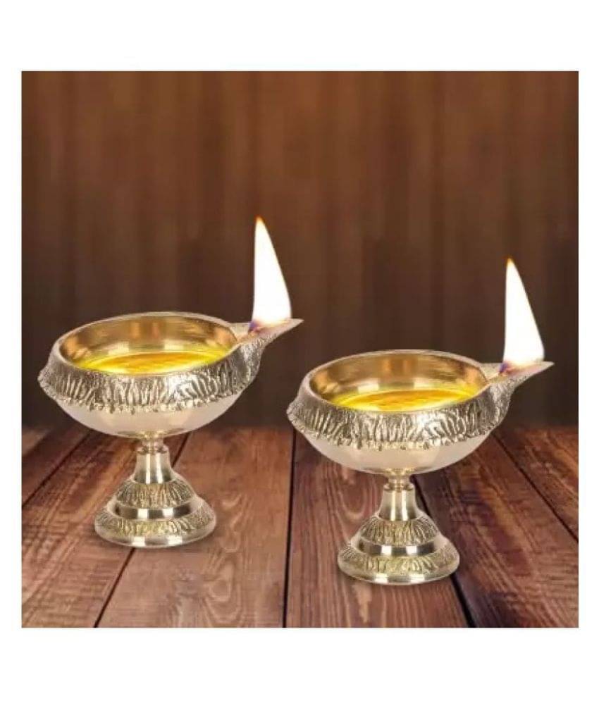     			The New Look Diwali Kuber Deepak On Stand (Diya Oil Lamp) For Puja Home Dcor Brass (Pack of 2) Table Diya Set