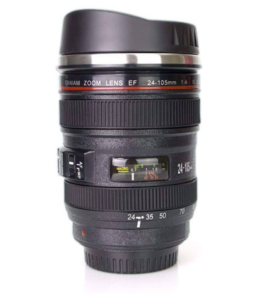 Takdir Enterprise Camera Lens Coffee Mug | Steel Insulated Travel Mug, Thermos ( 400 ML , Black )