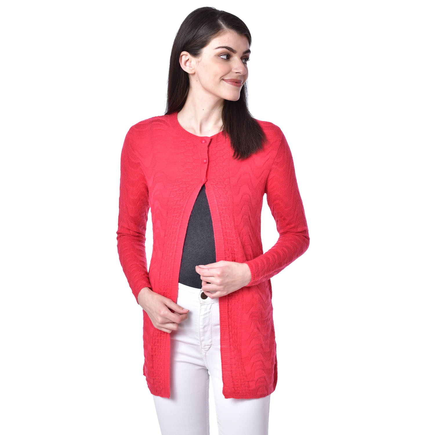     			Clapton Acrylic Pink Buttoned Cardigans - Single