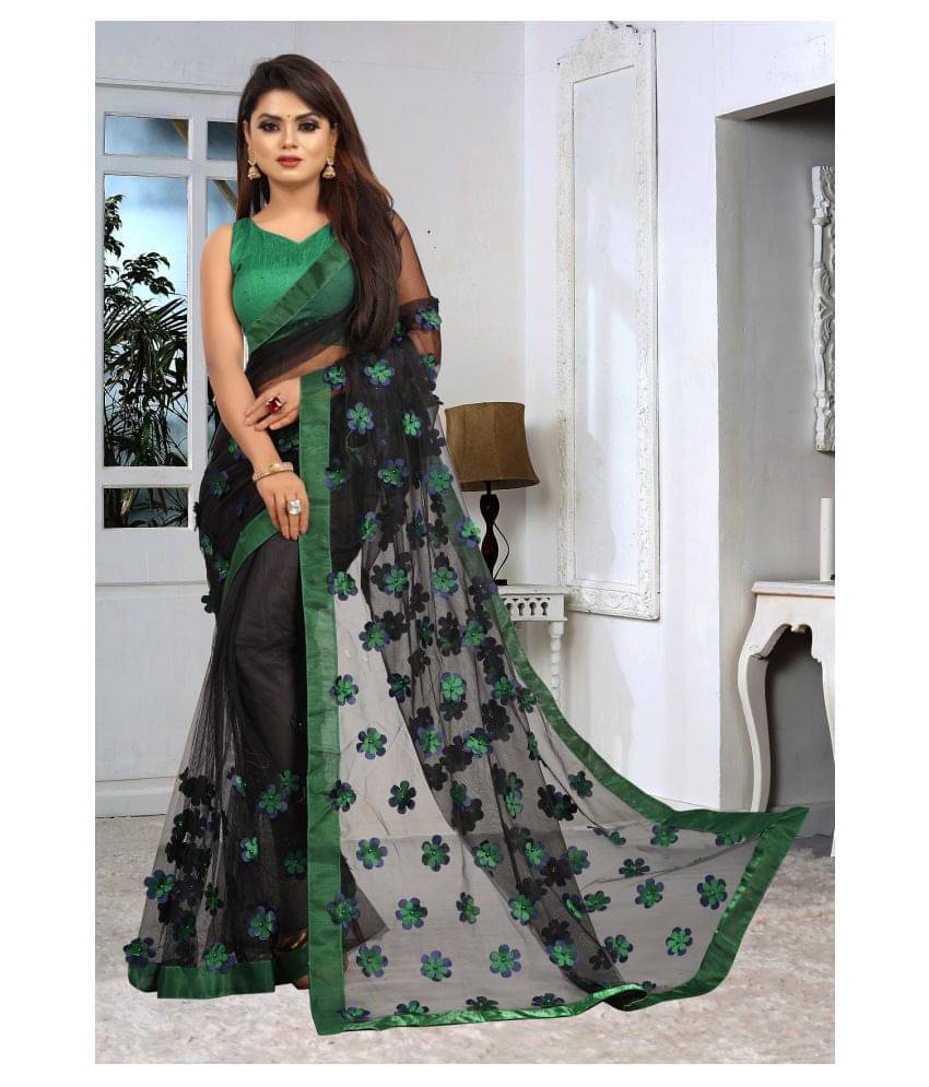 Gazal Fashions Net Applique Saree With Unstitched Blouse Piece ( Multicolor ) Gazal Fashions Net Applique Saree With Unstitched Blouse Piece ( Multicolor )
