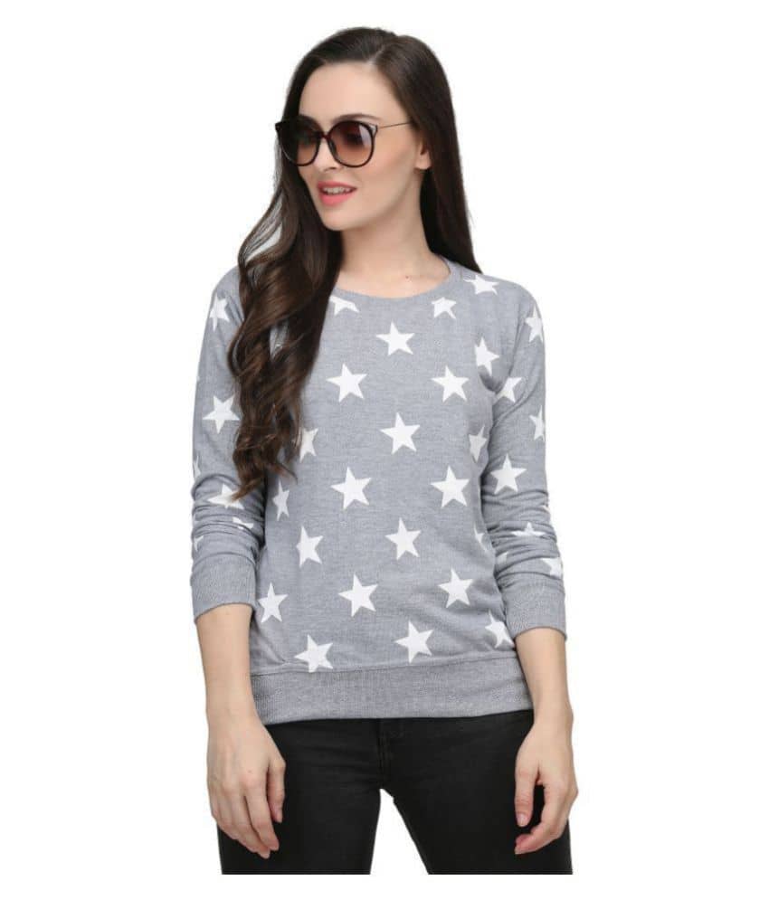Leotude Cotton Fleece Grey Non Hooded Sweatshirt