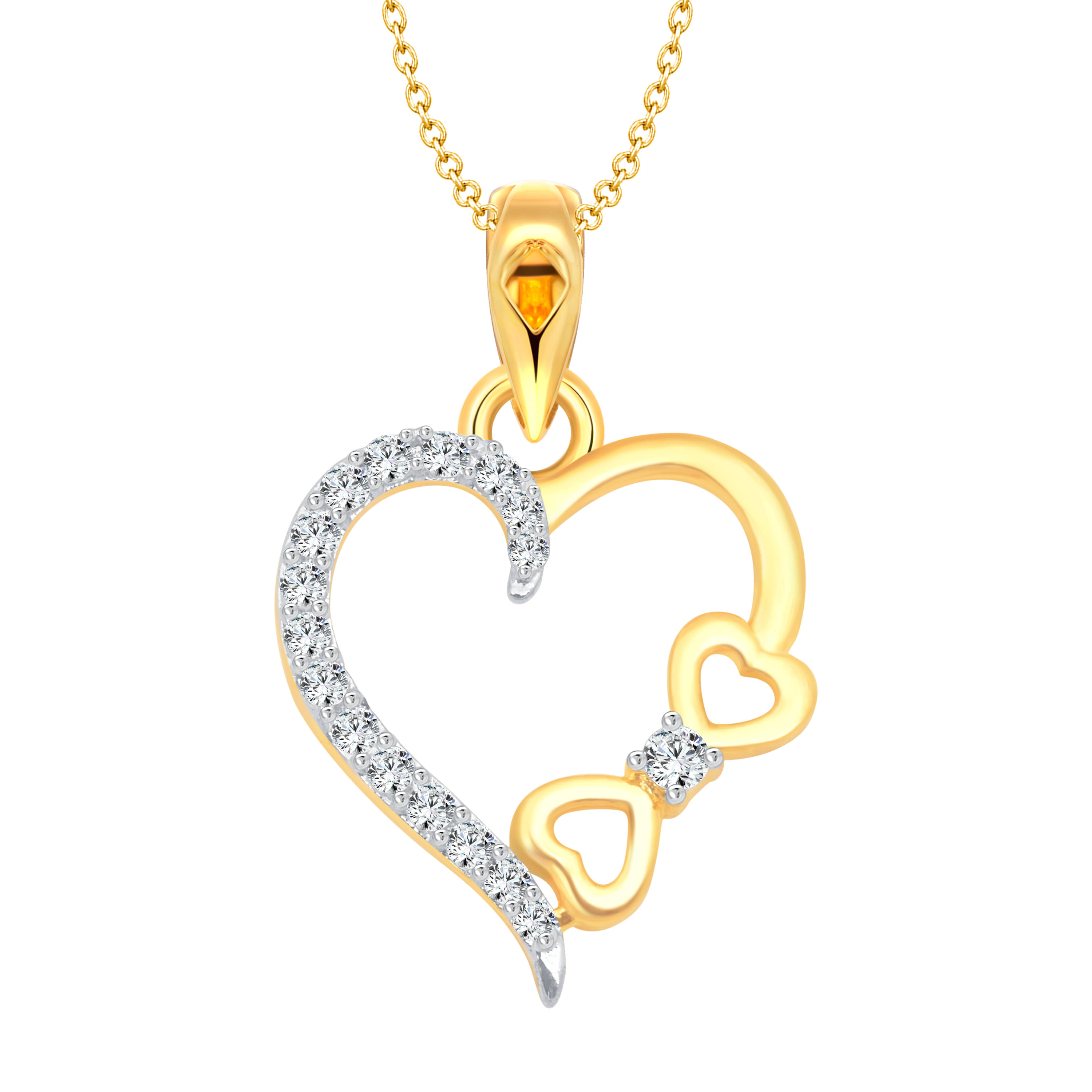     			Vighnaharta Valentine Gift Fancy Bow Heart CZ Gold and Rhodium Plated Alloy Pendant for Women and Girls-[VFJ1258PG]