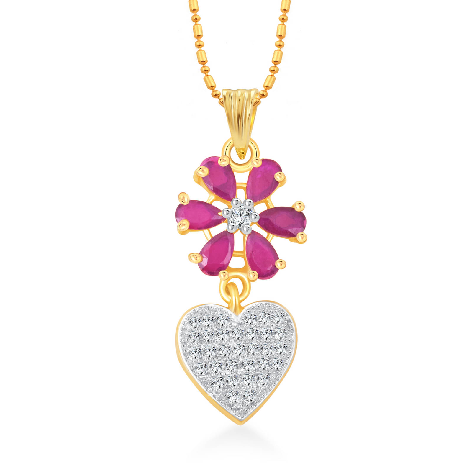     			Vighnaharta Valentine Gift Ruby Flower Heart CZ Gold and Rhodium Plated Alloy Pendant for Women and Girls-[VFJ1246PG]