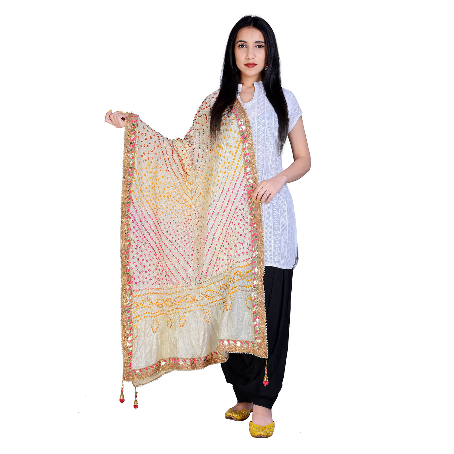     			Apratim Off White Art Silk Dupatta