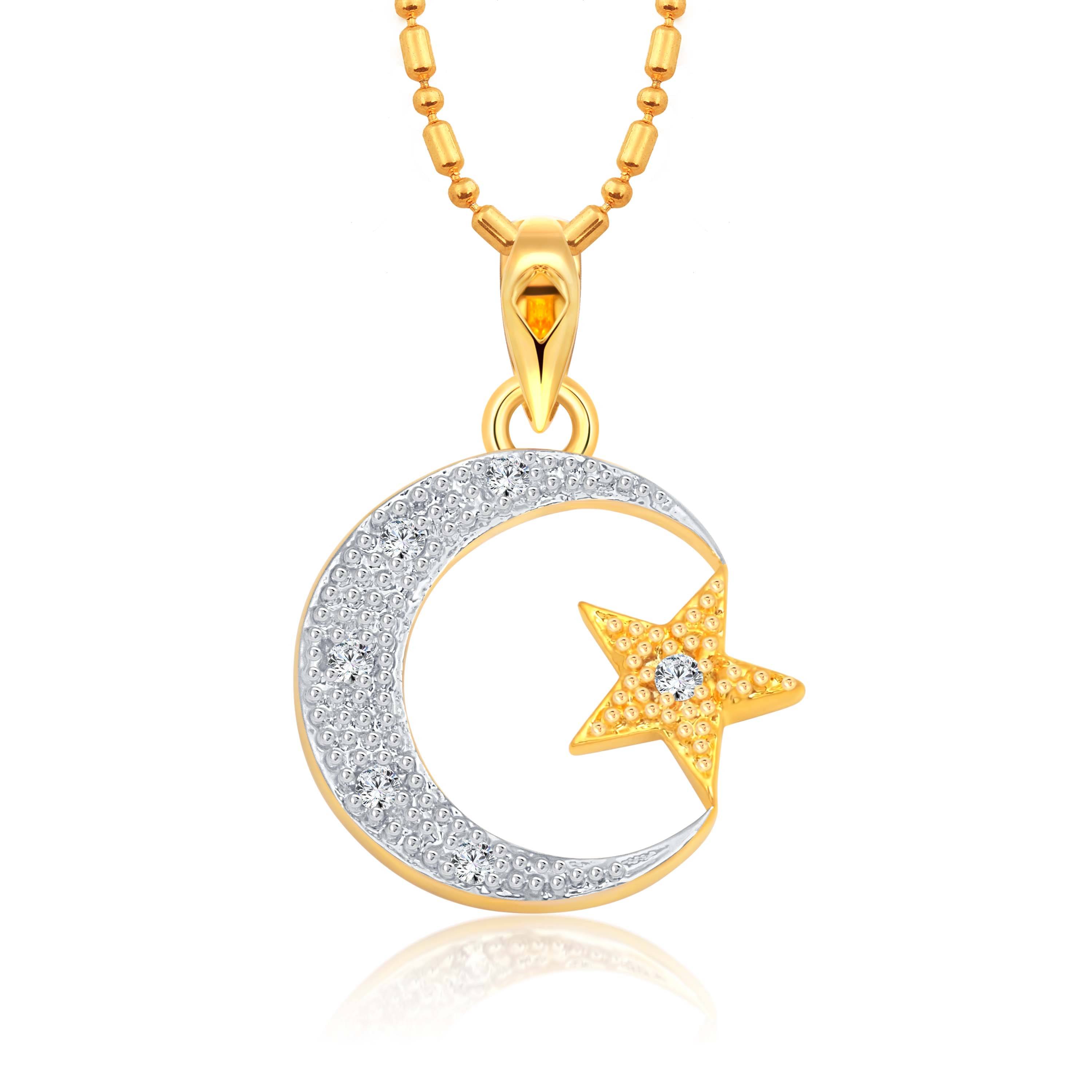     			Vighnaharta Moon & Star CZ Gold and Rhodium Plated Alloy Pendant for Women and Girls -[VFJ1289PG]